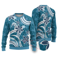 Hawaii Pupuala Plumeria Blue Ugly Christmas Sweater Polynesian Pattern LT01 Blue - Polynesian Pride