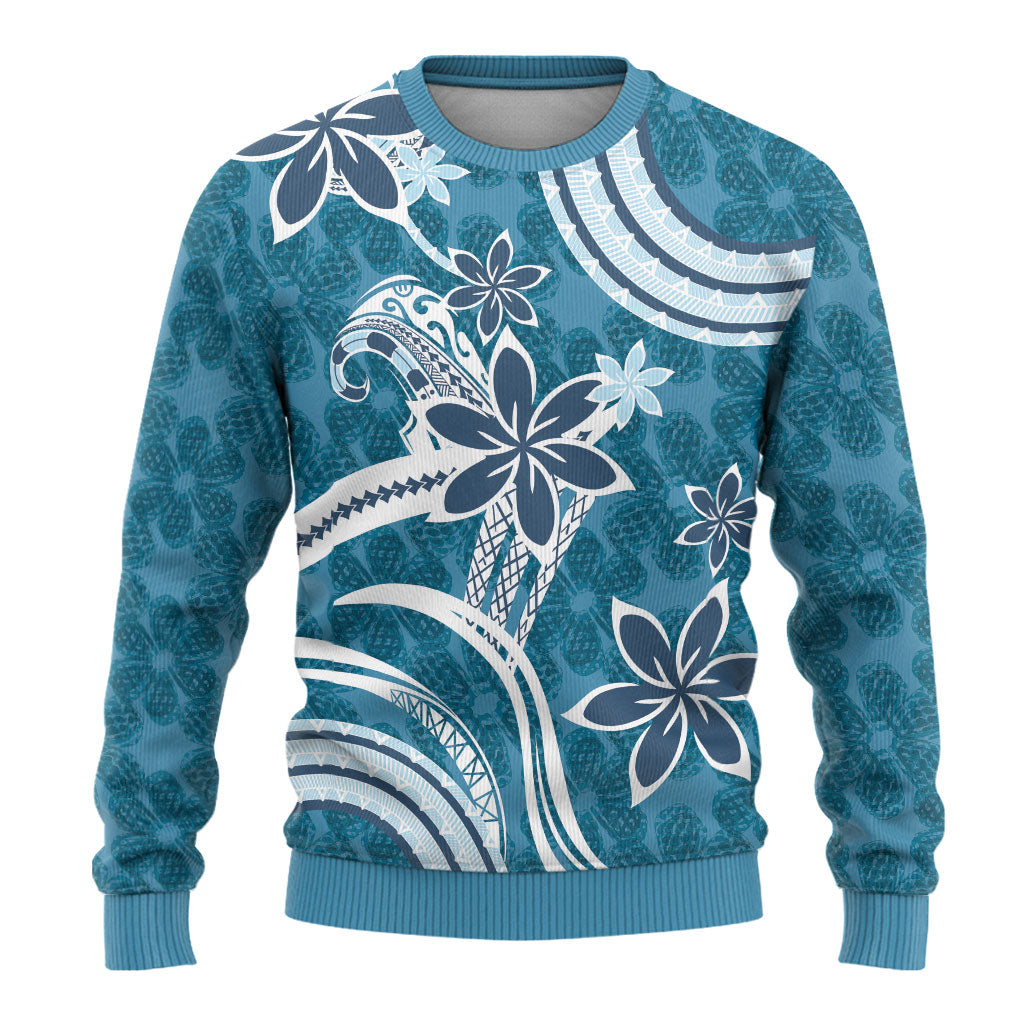 Hawaii Pupuala Plumeria Blue Ugly Christmas Sweater Polynesian Pattern LT01 - Polynesian Pride