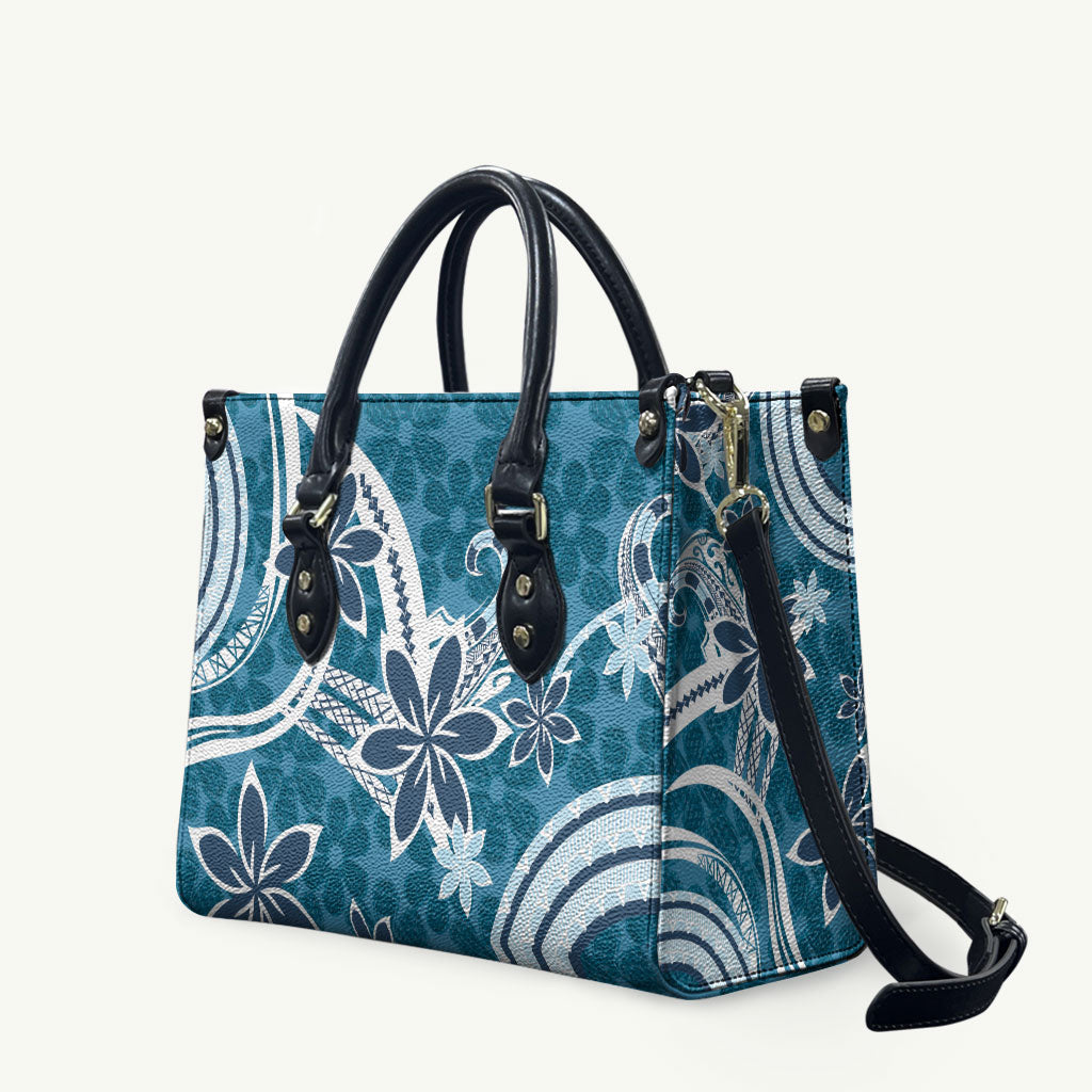 Hawaii Pupuala Plumeria Blue Leather Bag Polynesian Pattern LT01 Blue - Polynesian Pride