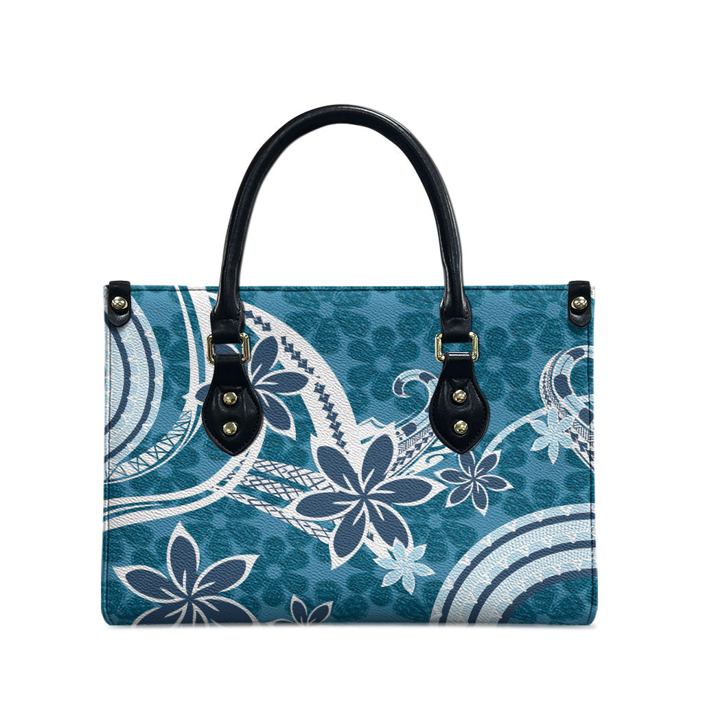 Hawaii Pupuala Plumeria Blue Leather Bag Polynesian Pattern LT01 - Polynesian Pride