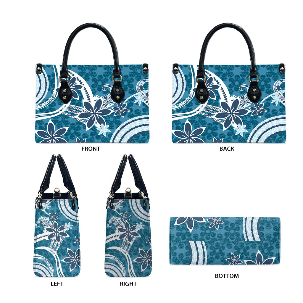 Hawaii Pupuala Plumeria Blue Leather Bag Polynesian Pattern LT01 - Polynesian Pride