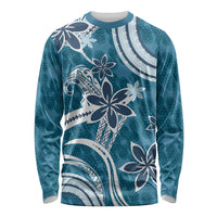 Hawaii Pupuala Plumeria Blue Long Sleeve Shirt Polynesian Pattern LT01 Unisex Blue - Polynesian Pride