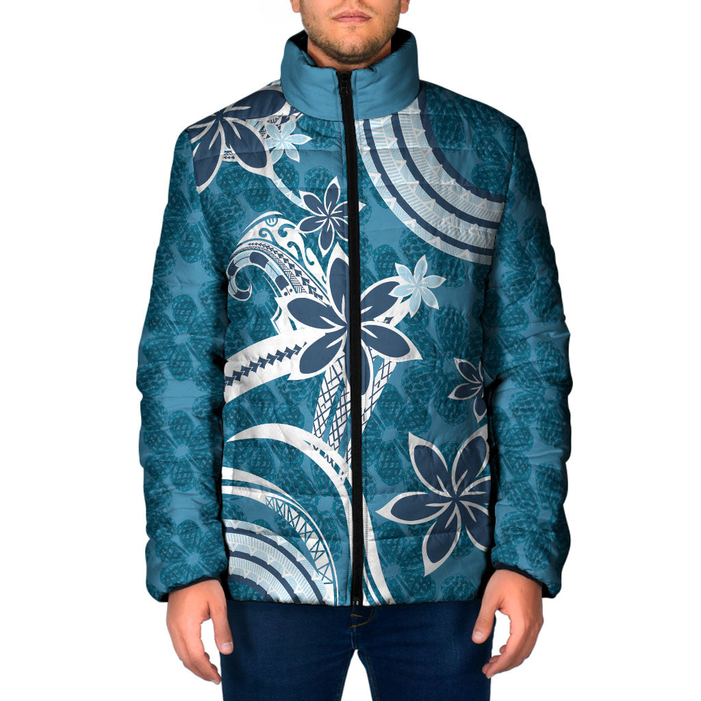 Hawaii Pupuala Plumeria Blue Padded Jacket Polynesian Pattern LT01 Men Blue - Polynesian Pride