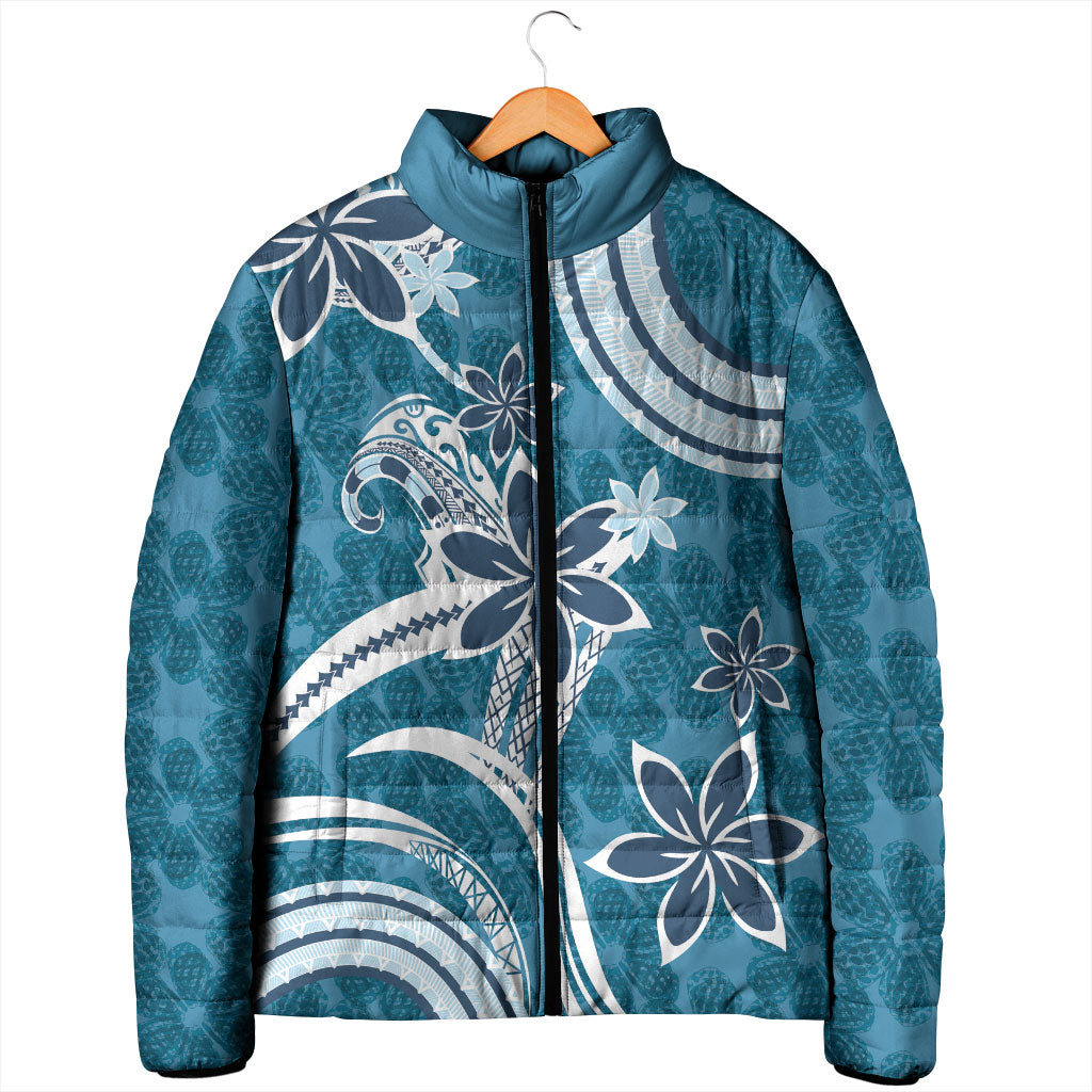 Hawaii Pupuala Plumeria Blue Padded Jacket Polynesian Pattern LT01 - Polynesian Pride