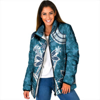 Hawaii Pupuala Plumeria Blue Padded Jacket Polynesian Pattern LT01 Women Blue - Polynesian Pride