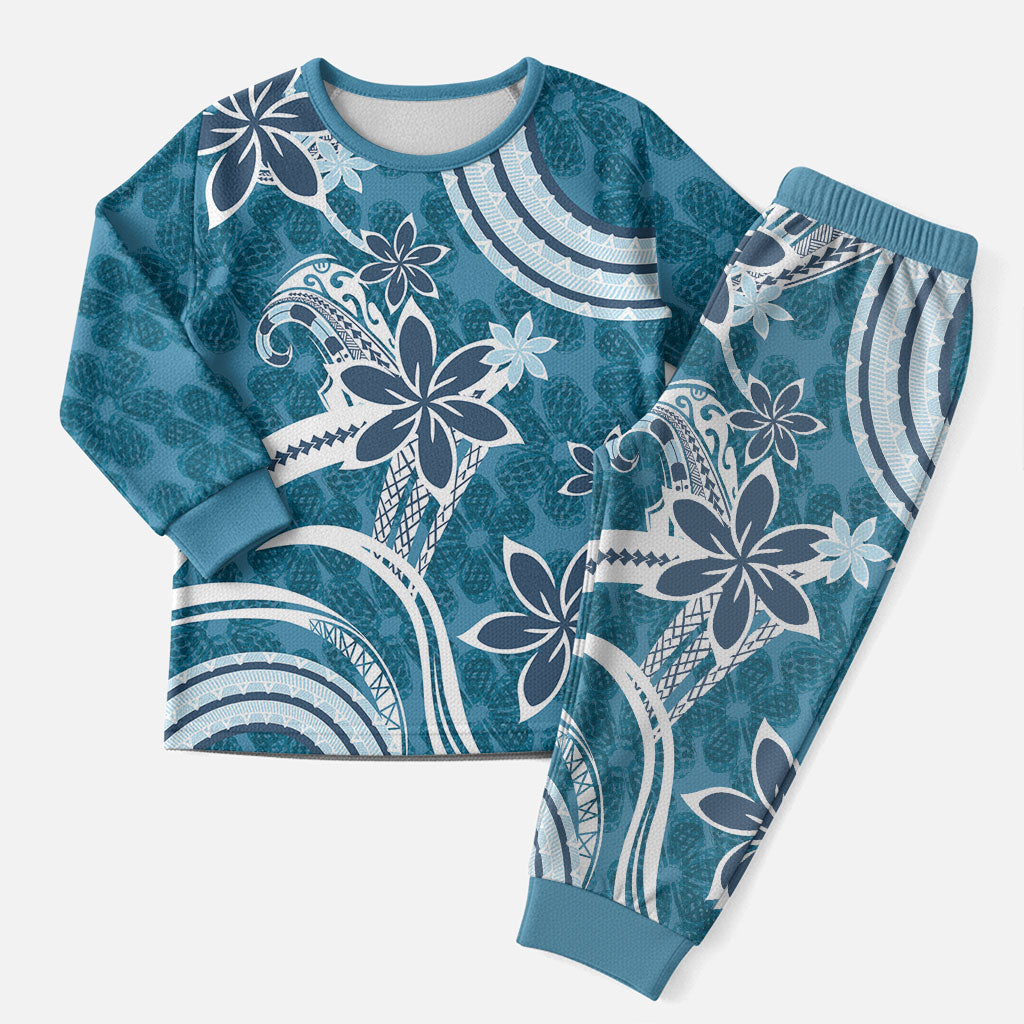 Hawaii Pupuala Plumeria Blue Christmas Pajama Set Polynesian Pattern LT01 Men Blue - Polynesian Pride