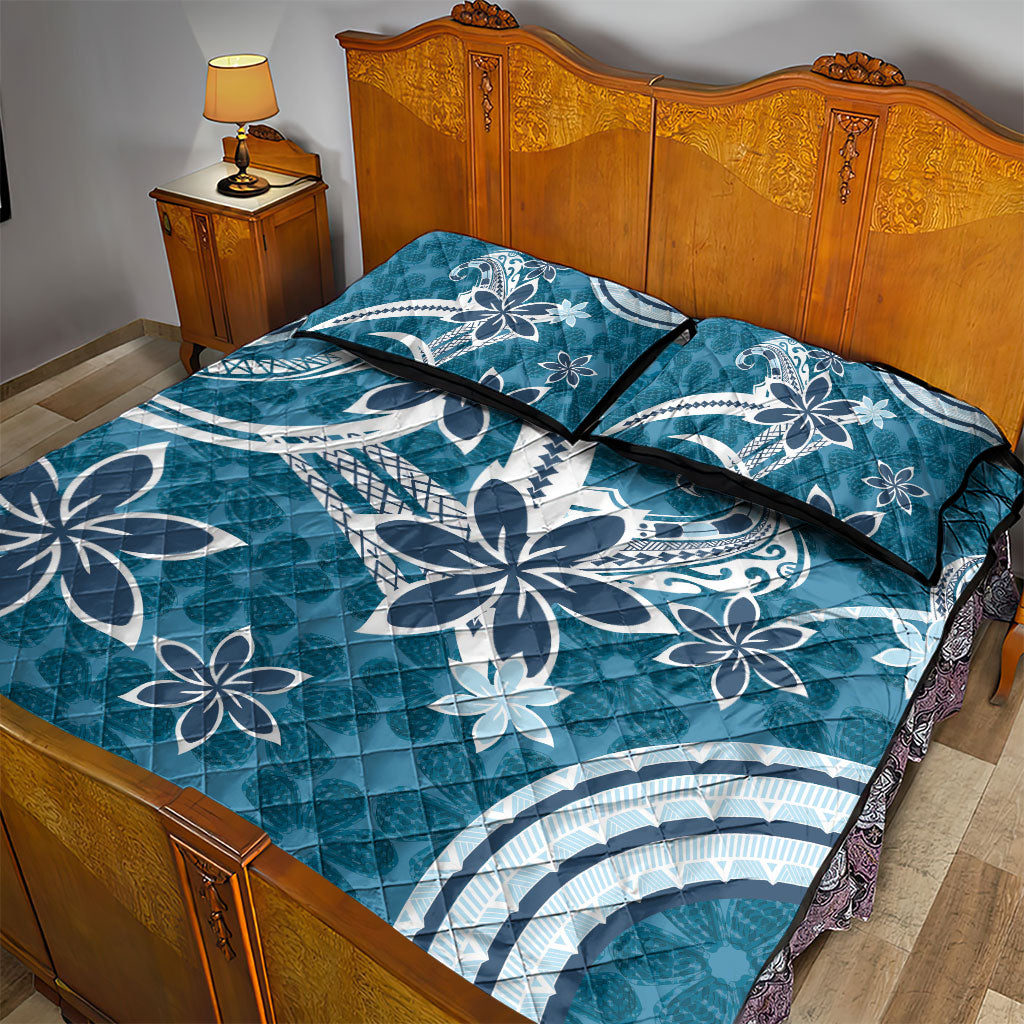Hawaii Pupuala Plumeria Blue Quilt Bed Set Polynesian Pattern LT01 - Polynesian Pride