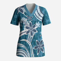 Hawaii Pupuala Plumeria Blue Scrub Top Polynesian Pattern LT01 Adult Blue - Polynesian Pride