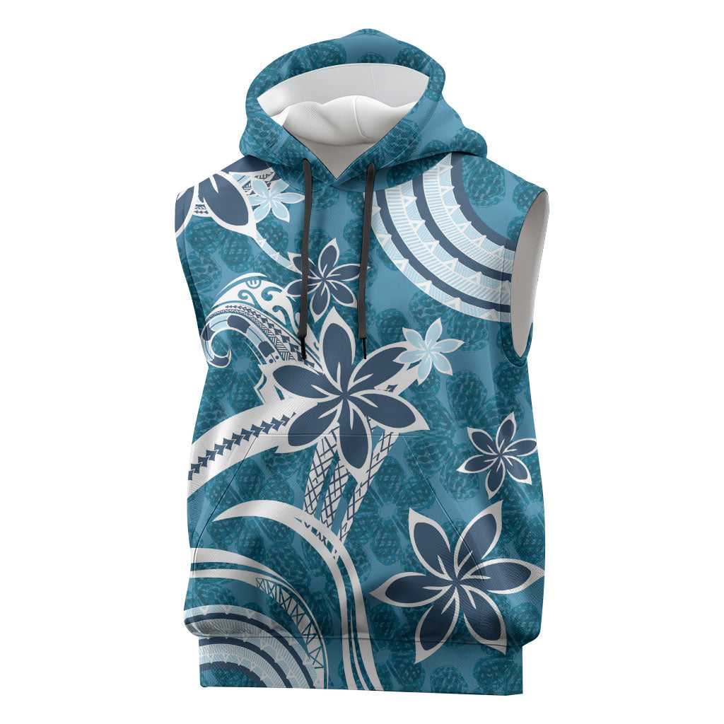Hawaii Pupuala Plumeria Blue Sleeveless Hoodie Polynesian Pattern LT01 Blue - Polynesian Pride