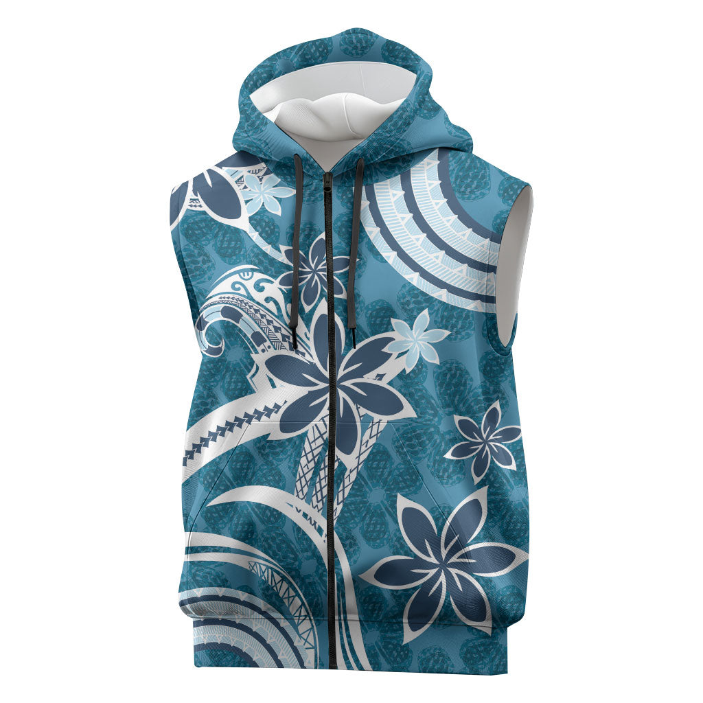 Hawaii Pupuala Plumeria Blue Sleeveless Zip Hoodie Polynesian Pattern LT01 Blue - Polynesian Pride