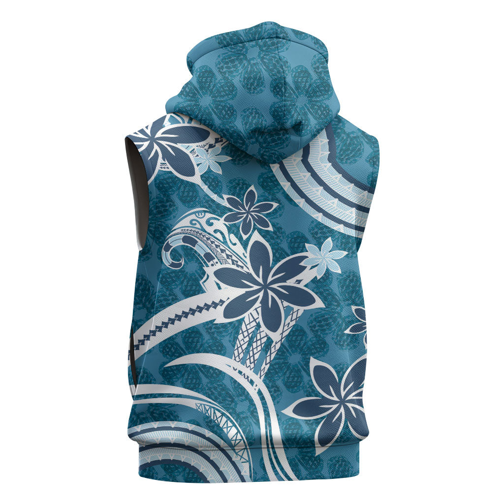Hawaii Pupuala Plumeria Blue Sleeveless Zip Hoodie Polynesian Pattern LT01 - Polynesian Pride
