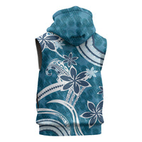 Hawaii Pupuala Plumeria Blue Sleeveless Zip Hoodie Polynesian Pattern LT01 - Polynesian Pride