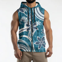 Hawaii Pupuala Plumeria Blue Sleeveless Zip Hoodie Polynesian Pattern LT01 - Polynesian Pride