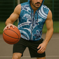 Hawaii Pupuala Plumeria Blue Sleeveless Zip Hoodie Polynesian Pattern LT01 - Polynesian Pride