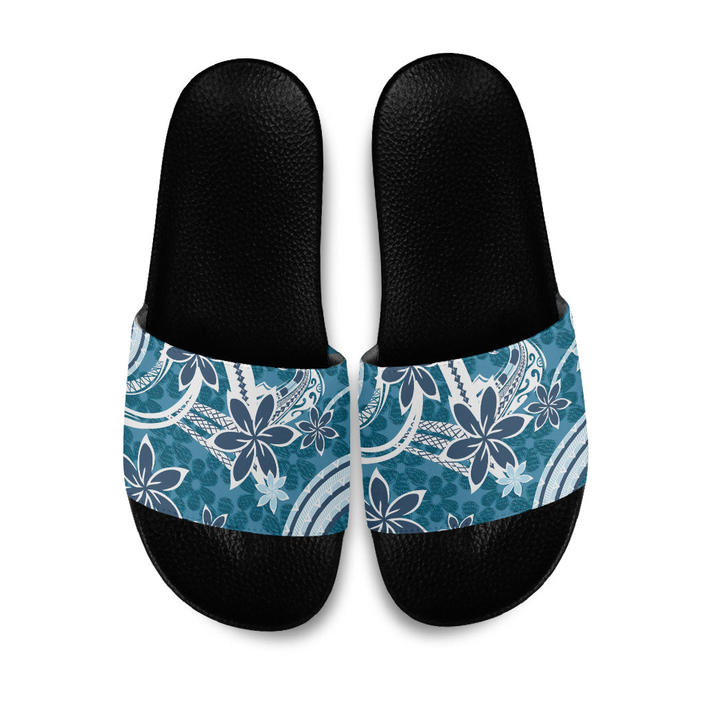 Hawaii Pupuala Plumeria Blue Slide Sandals Polynesian Pattern LT01 Blue - Polynesian Pride