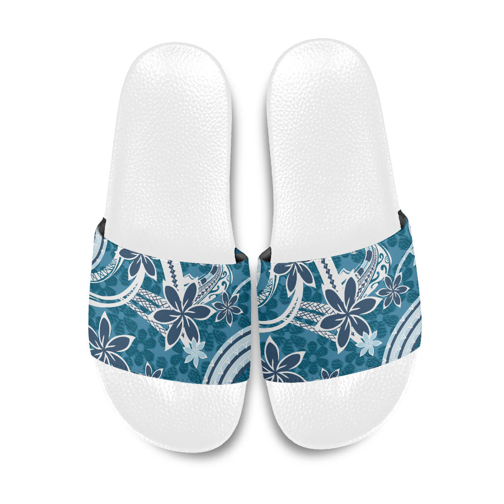 Hawaii Pupuala Plumeria Blue Slide Sandals Polynesian Pattern LT01 Blue - Polynesian Pride