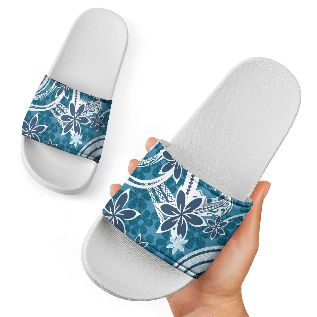 Hawaii Pupuala Plumeria Blue Slide Sandals Polynesian Pattern LT01 - Polynesian Pride