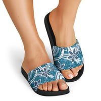 Hawaii Pupuala Plumeria Blue Slide Sandals Polynesian Pattern LT01 - Polynesian Pride