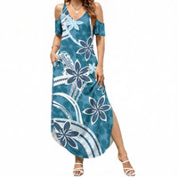 Hawaii Pupuala Plumeria Blue Summer Maxi Dress Polynesian Pattern LT01 Women Blue - Polynesian Pride