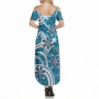Hawaii Pupuala Plumeria Blue Summer Maxi Dress Polynesian Pattern LT01 - Polynesian Pride