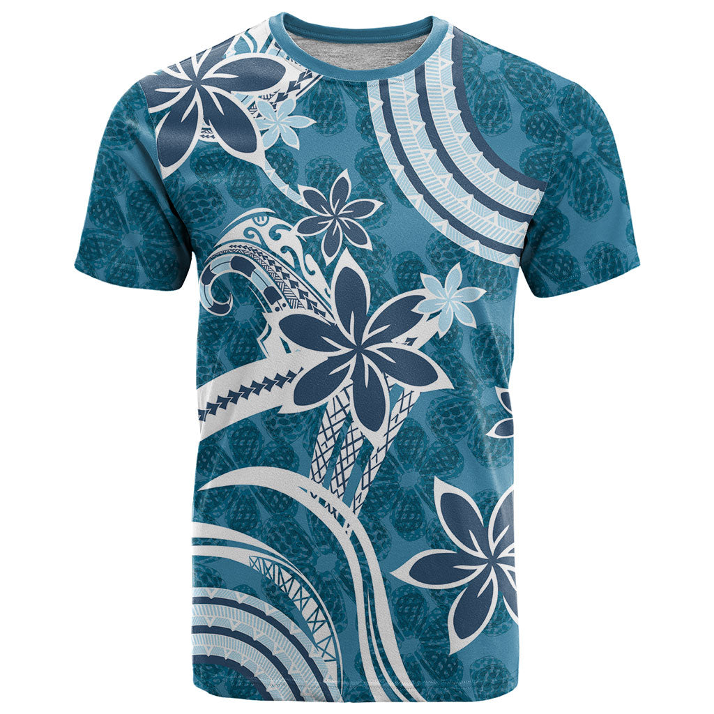 Hawaii Pupuala Plumeria Blue T Shirt Polynesian Pattern LT01 Blue - Polynesian Pride