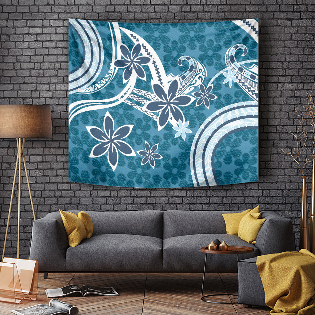 Hawaii Pupuala Plumeria Blue Tapestry Polynesian Pattern LT01 Blue - Polynesian Pride