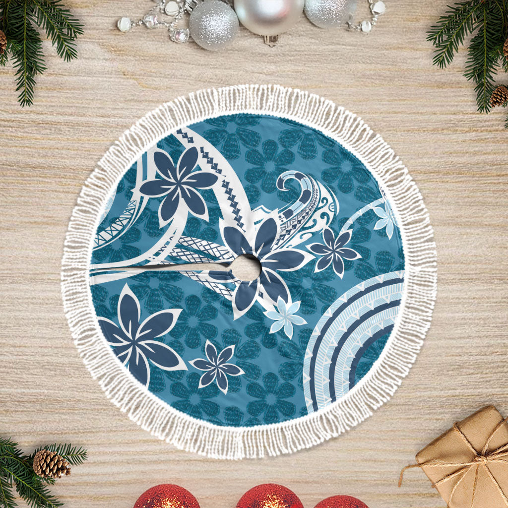 Hawaii Pupuala Plumeria Blue Tree Skirt Polynesian Pattern LT01 Fringed Blue - Polynesian Pride