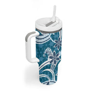 Hawaii Pupuala Plumeria Blue Tumbler With Handle Polynesian Pattern LT01 - Polynesian Pride