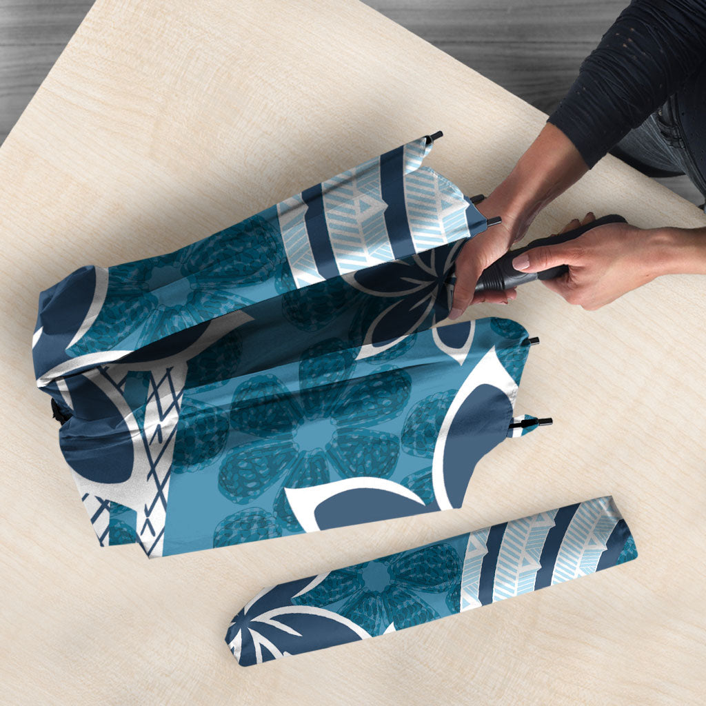 Hawaii Pupuala Plumeria Blue Umbrella Polynesian Pattern LT01 - Polynesian Pride