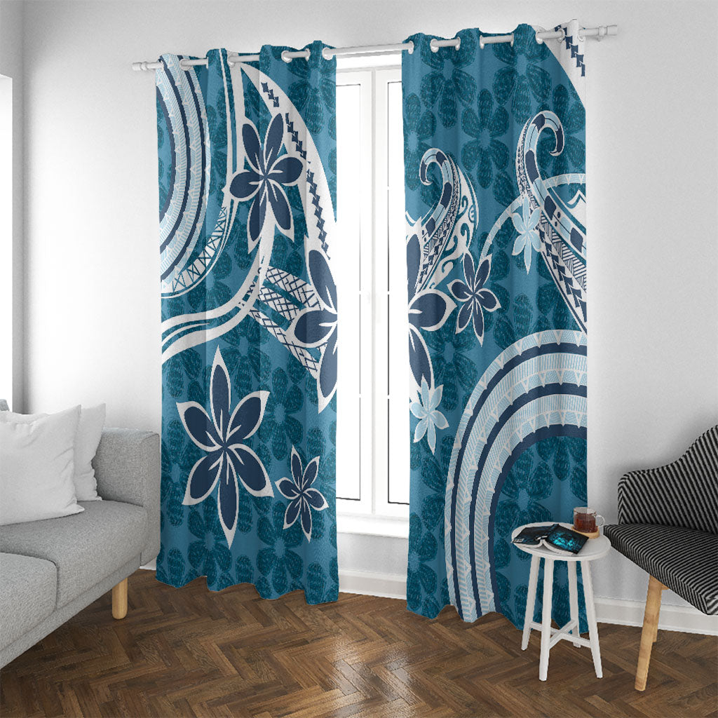 Hawaii Pupuala Plumeria Blue Window Curtain Polynesian Pattern LT01 With Grommets Blue - Polynesian Pride
