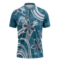 Hawaii Pupuala Plumeria Blue Zipper Polo Shirt Polynesian Pattern LT01 Blue - Polynesian Pride