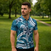 Hawaii Pupuala Plumeria Blue Zipper Polo Shirt Polynesian Pattern LT01 - Polynesian Pride