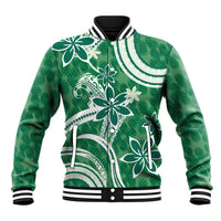 Hawaii Pupuala Plumeria Green Baseball Jacket Polynesian Pattern LT01 Unisex Green - Polynesian Pride