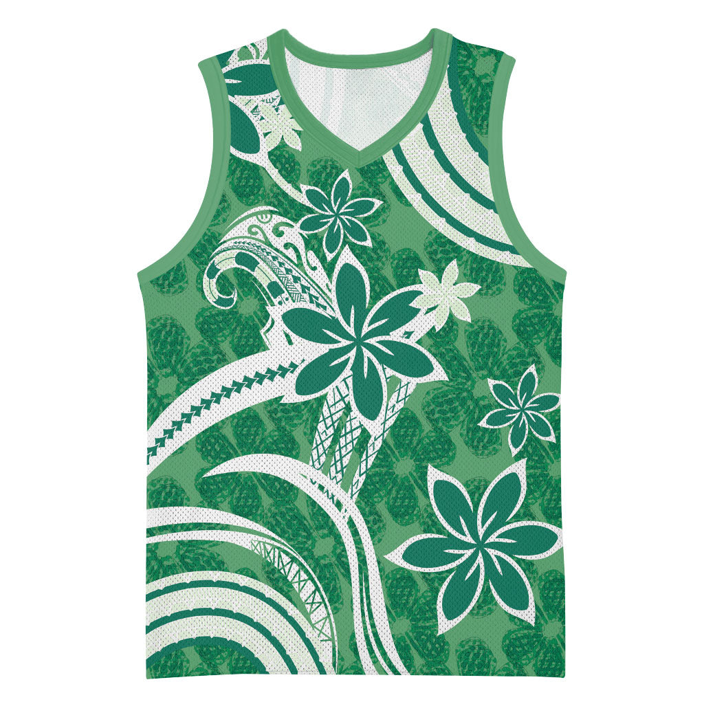 Hawaii Pupuala Plumeria Green Basketball Jersey Polynesian Pattern LT01 Unisex Green - Polynesian Pride
