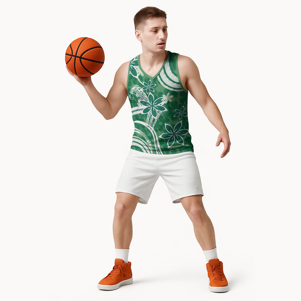Hawaii Pupuala Plumeria Green Basketball Jersey Polynesian Pattern LT01 - Polynesian Pride
