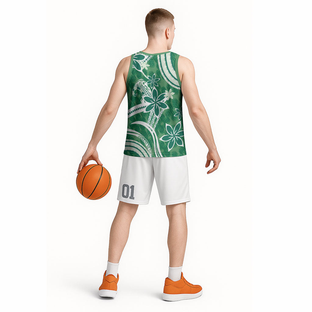 Hawaii Pupuala Plumeria Green Basketball Jersey Polynesian Pattern LT01 - Polynesian Pride