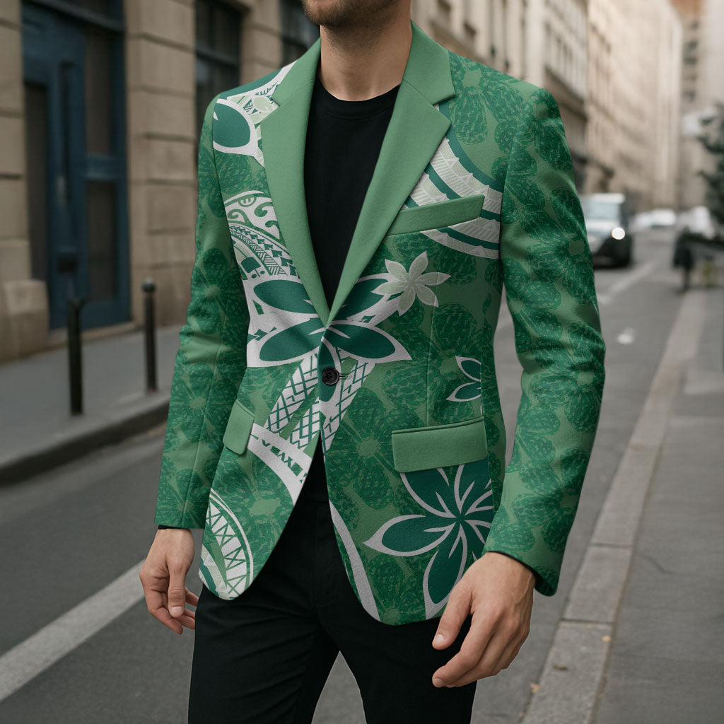 Hawaii Pupuala Plumeria Green Blazer Polynesian Pattern LT01 - Polynesian Pride