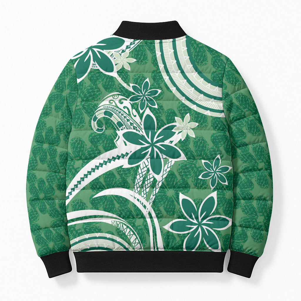 Hawaii Pupuala Plumeria Green Bomber Puffer Jacket Polynesian Pattern LT01 - Polynesian Pride
