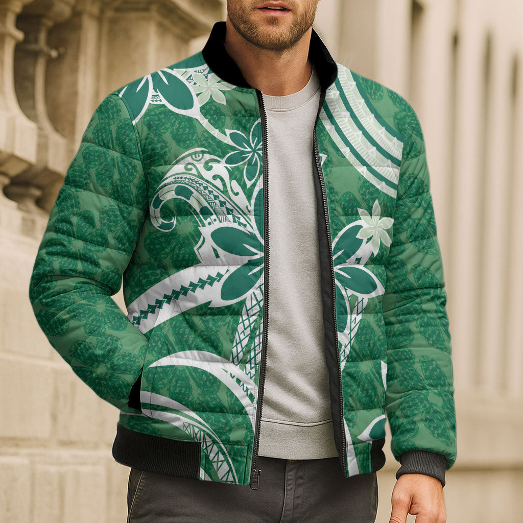 Hawaii Pupuala Plumeria Green Bomber Puffer Jacket Polynesian Pattern LT01 - Polynesian Pride