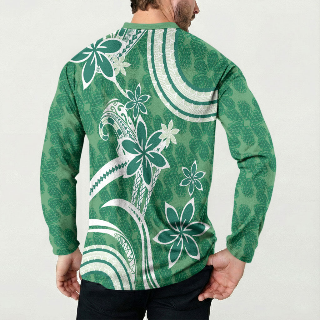 Hawaii Pupuala Plumeria Green Button Sweatshirt Polynesian Pattern LT01 - Polynesian Pride