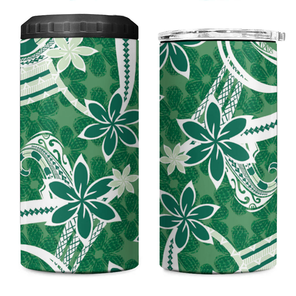 Hawaii Pupuala Plumeria Green 4 in 1 Can Cooler Tumbler Polynesian Pattern