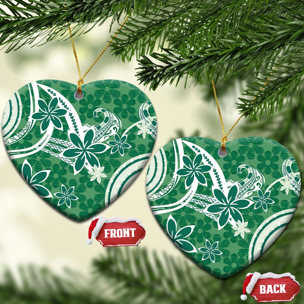 Hawaii Pupuala Plumeria Green Ceramic Ornament Polynesian Pattern LT01 Heart Green - Polynesian Pride