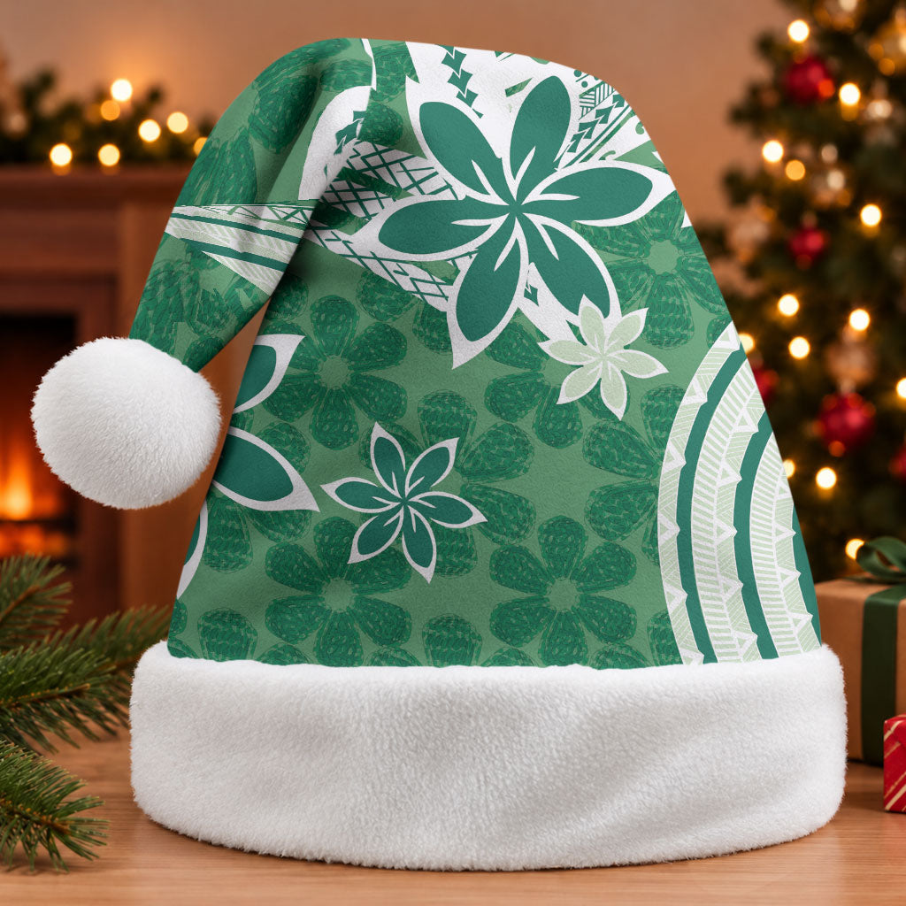 Hawaii Pupuala Plumeria Green Christmas Santa Hat Polynesian Pattern LT01 Without Fur Green - Polynesian Pride