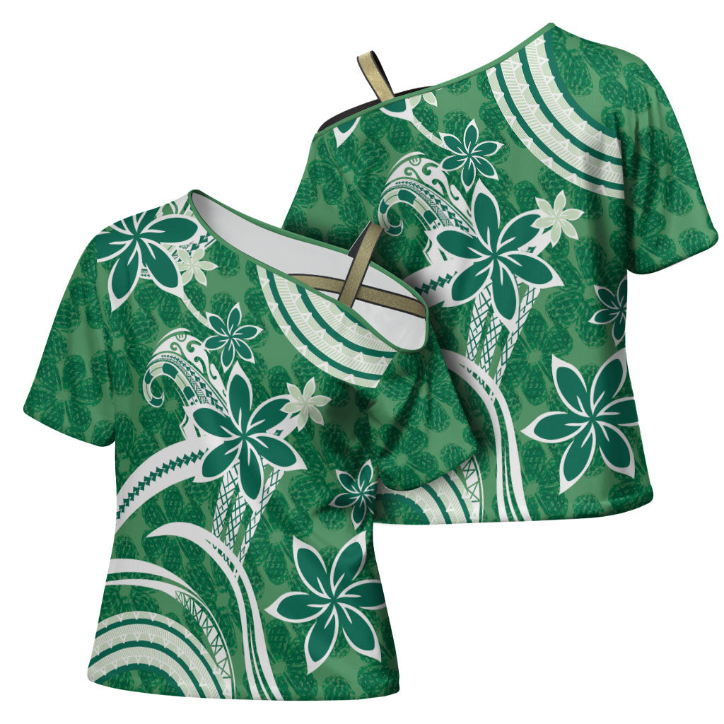 Hawaii Pupuala Plumeria Green Cross Shoulder Shirt Polynesian Pattern LT01 - Polynesian Pride
