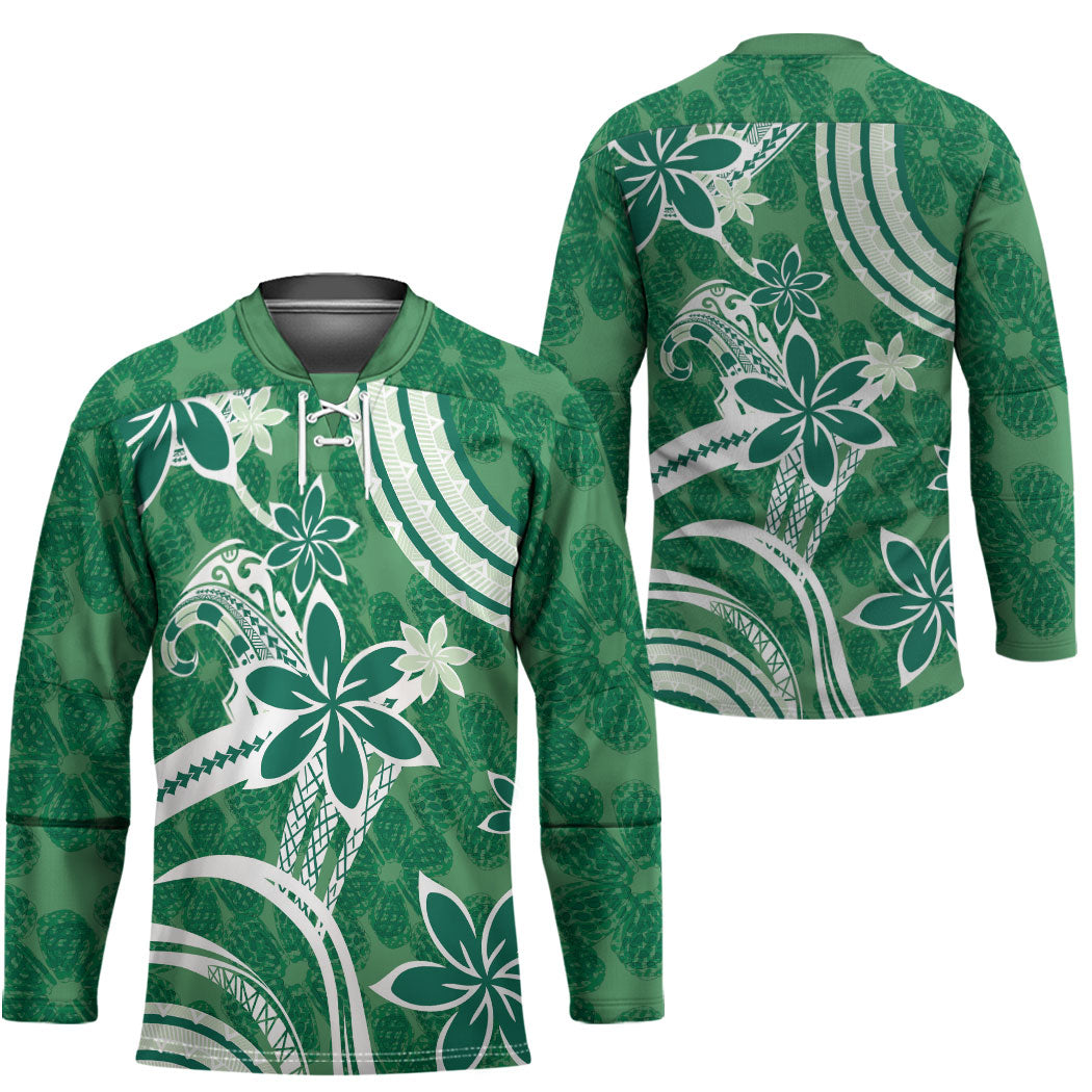 Hawaii Pupuala Plumeria Green Hockey Jersey Polynesian Pattern LT01 - Polynesian Pride