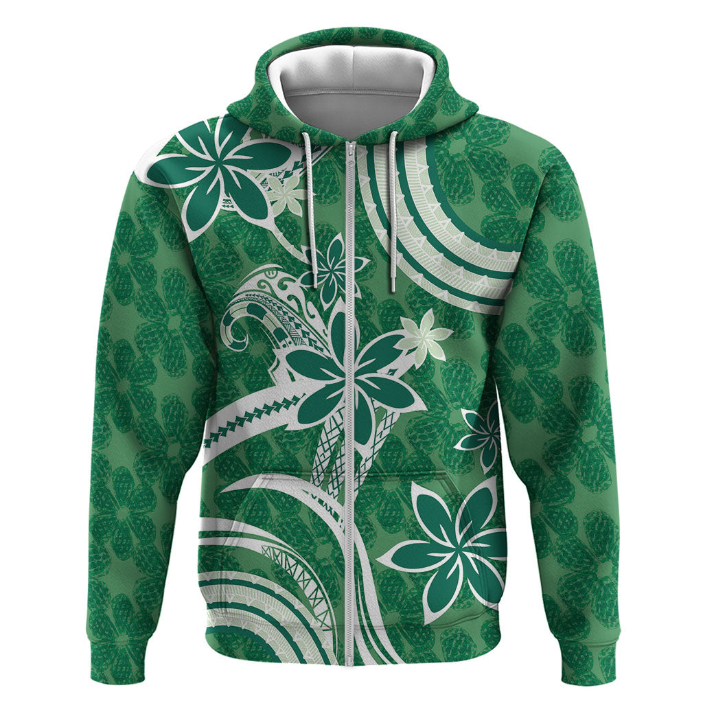 Hawaii Pupuala Plumeria Green Hoodie Polynesian Pattern LT01 Zip Hoodie Green - Polynesian Pride