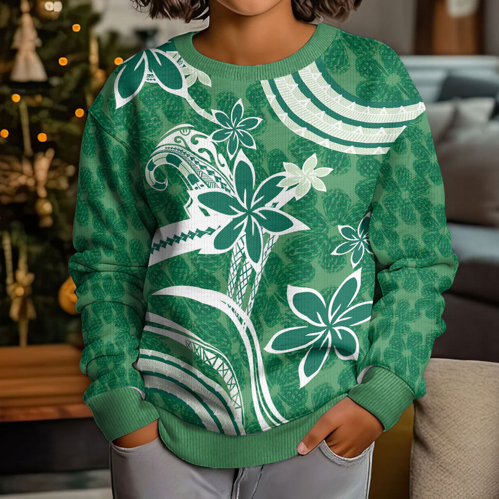 Hawaii Pupuala Plumeria Green Kid Ugly Christmas Sweater Polynesian Pattern LT01 - Polynesian Pride