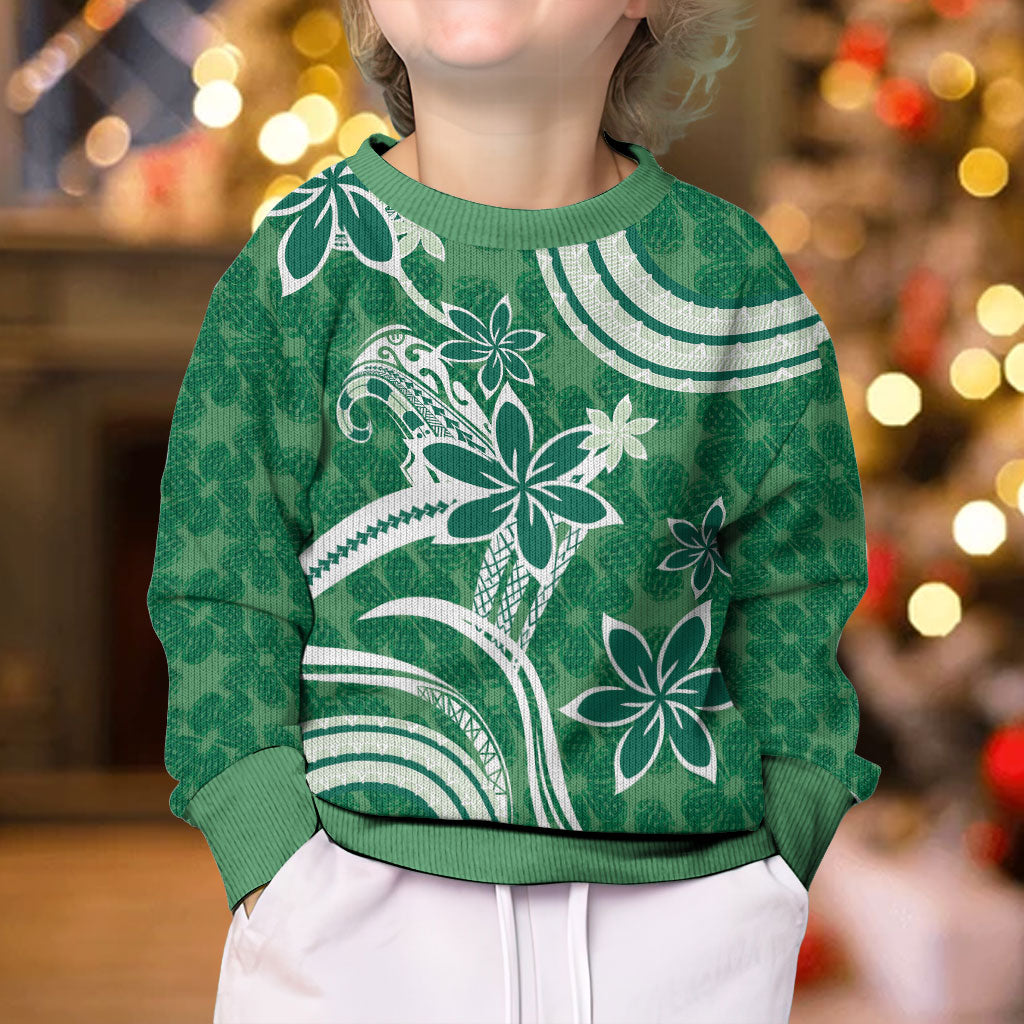 Hawaii Pupuala Plumeria Green Kid Ugly Christmas Sweater Polynesian Pattern LT01 - Polynesian Pride