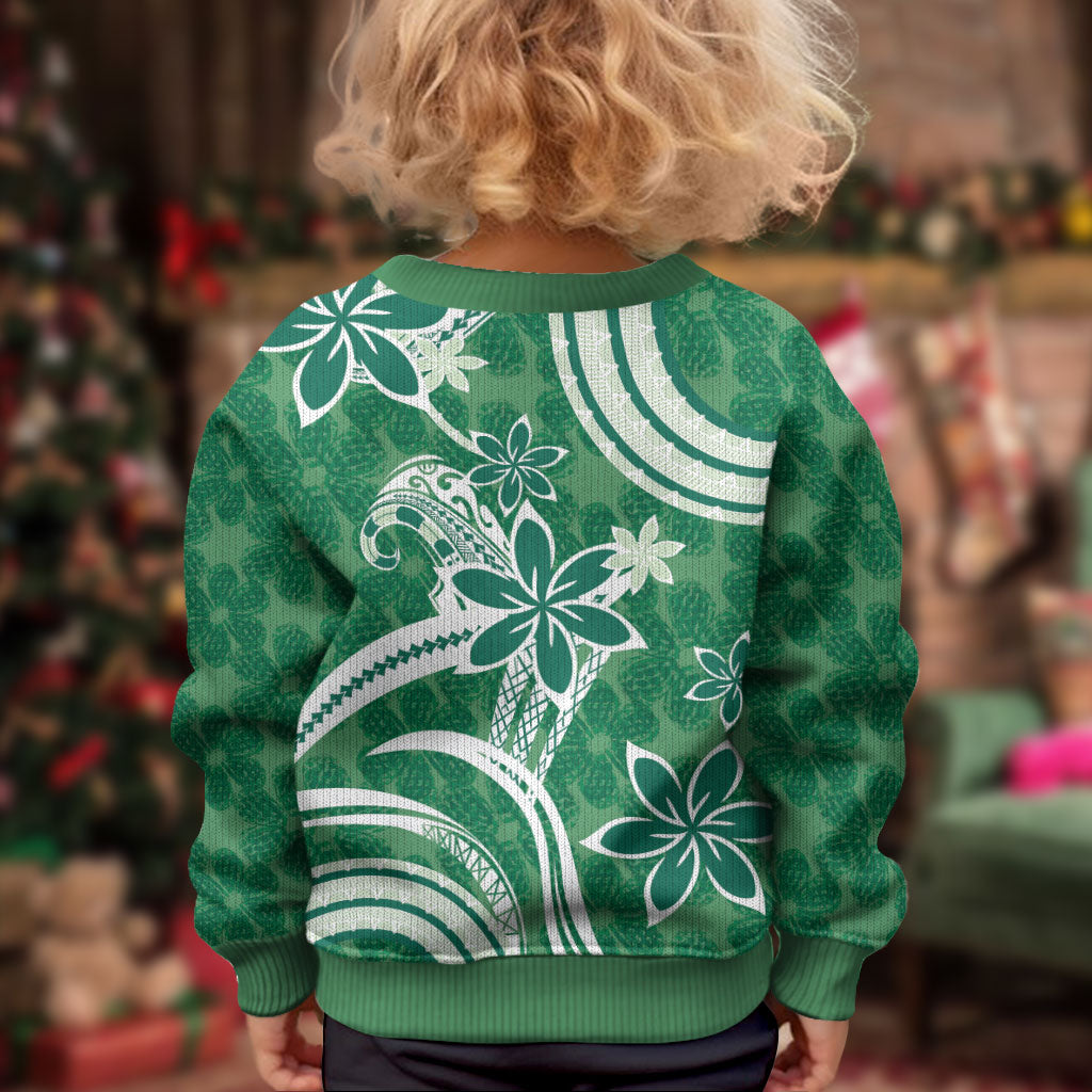 Hawaii Pupuala Plumeria Green Kid Ugly Christmas Sweater Polynesian Pattern LT01 - Polynesian Pride