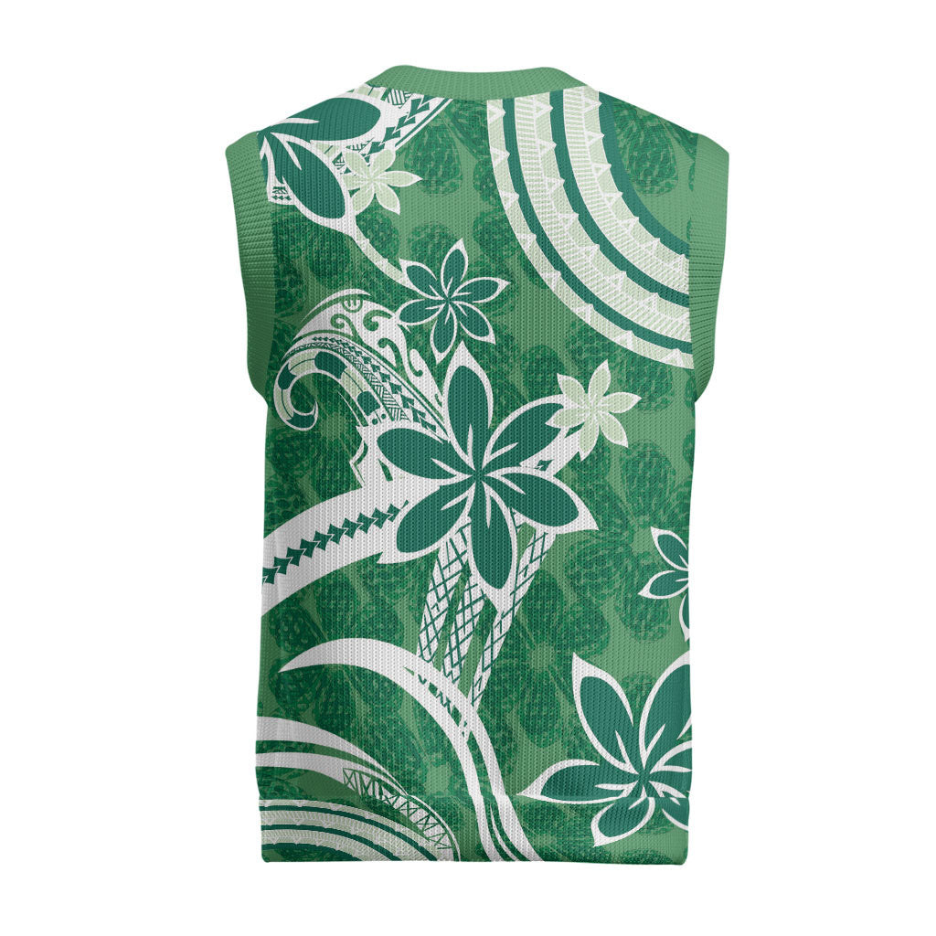 Hawaii Pupuala Plumeria Green Christmas Knitted V-Neck Vest Polynesian Pattern LT01 - Polynesian Pride